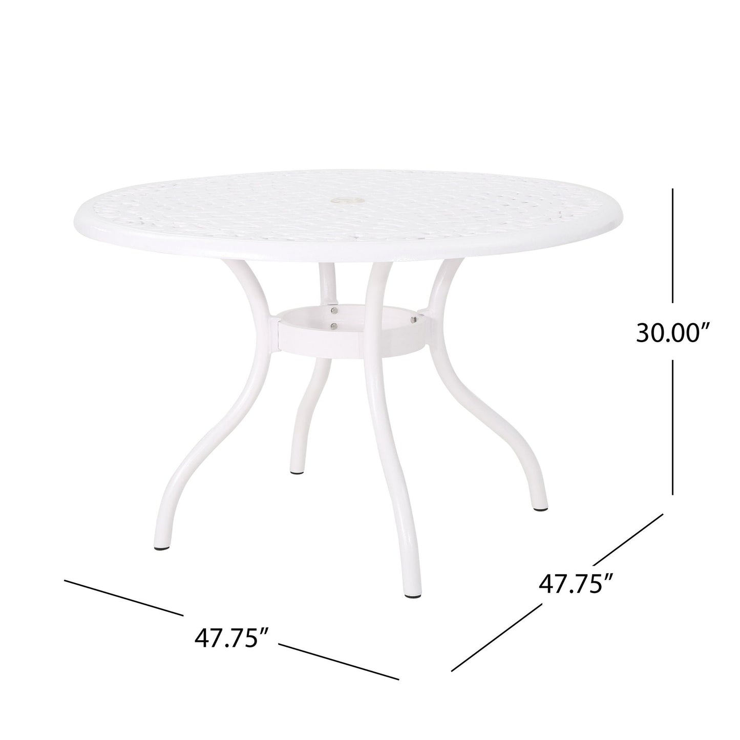 Tranquilius Outdoor Round Dining Table with Lattice Tabletop, Umbrella Hole and Curved Legs