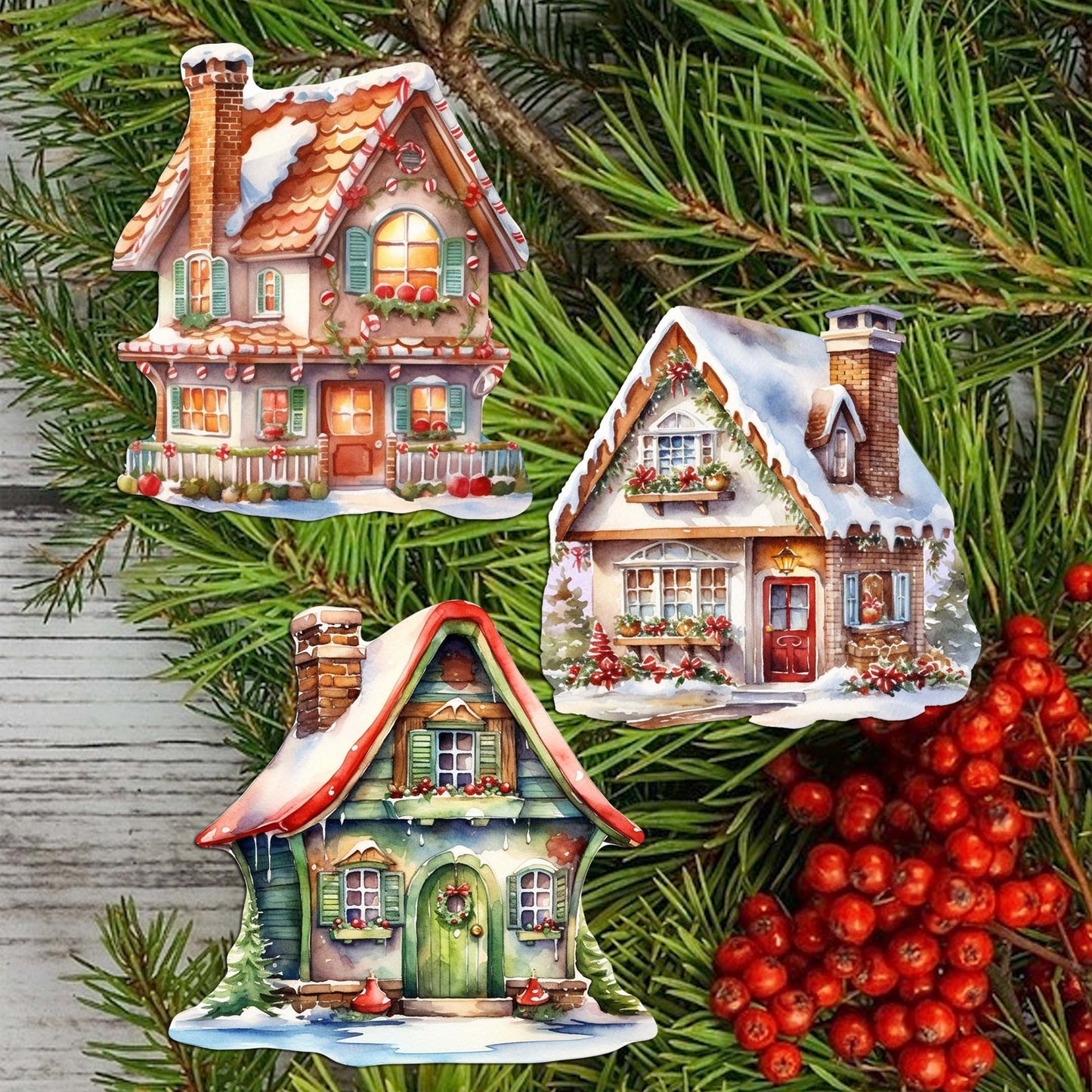 Dream Houses Clip-On Eco Wood Decorative Ornaments Set of 3 by G. Debrekht - Christmas Decor - 8091029C-S3
