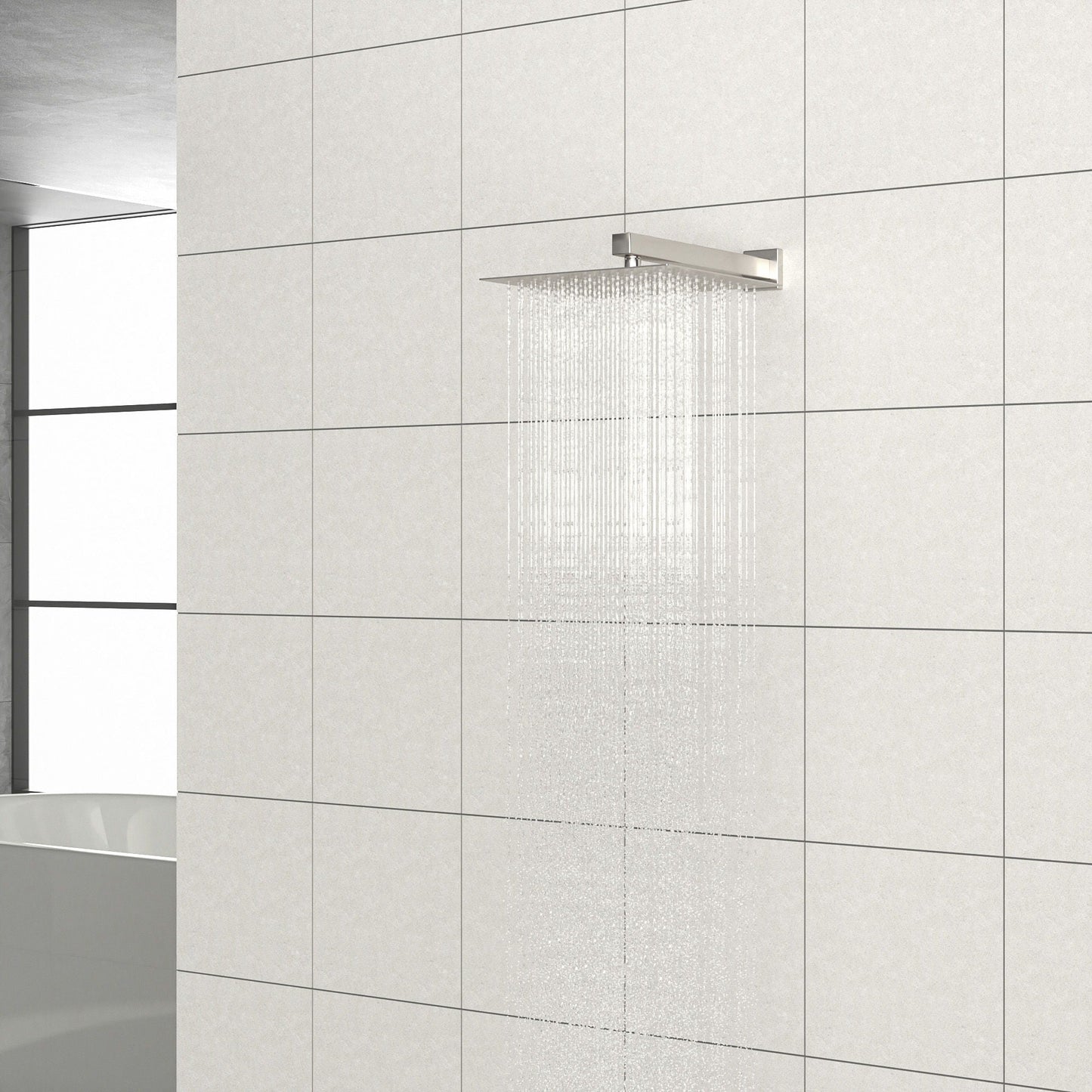 16" Square Rainfall Shower Head Fixed Wall Mount With Full Body Coverage & Self Cleaning Silicone Nozzles