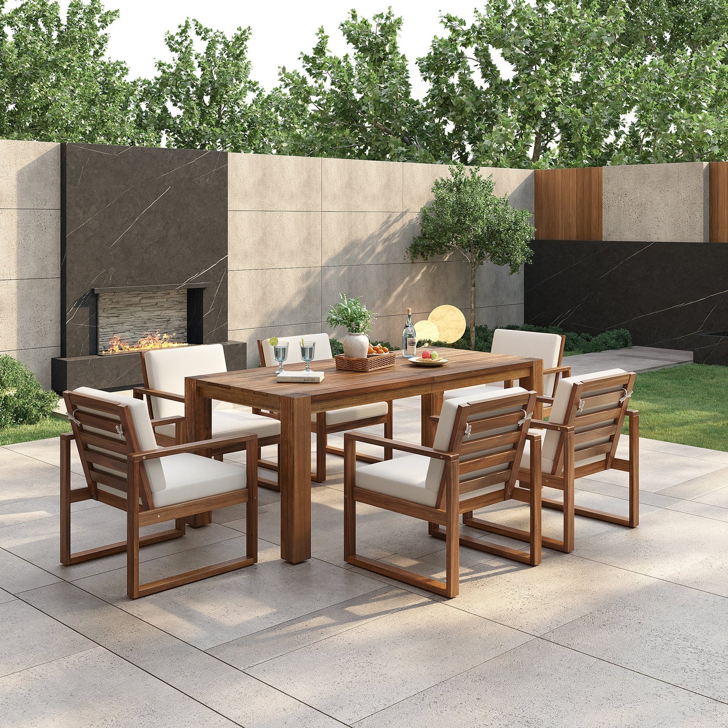 TREXM Patio Table and Chairs Set, 7-Piece Outdoor Dining Set for 6