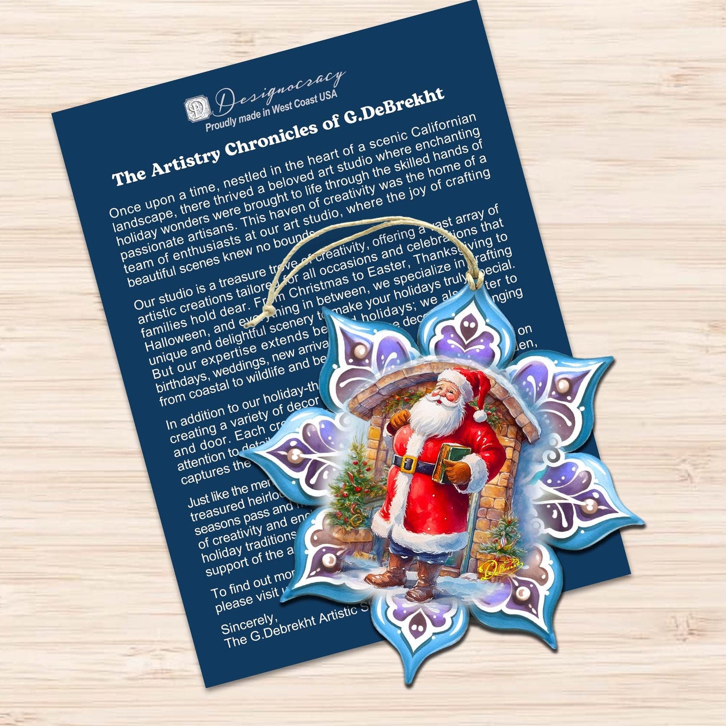 Santa's Greetings Snowflake Eco Wood Ornaments Set of 3 by G. Debrekht - Christmas Decor - 8090147-S3