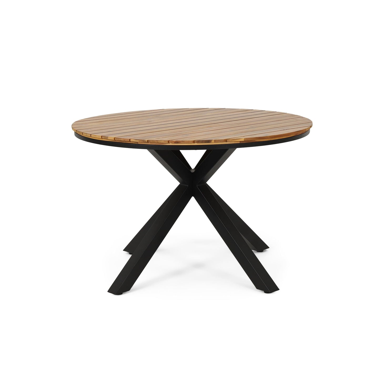 5 Piece Outdoor Dining Set With Round Table And 4 Wrapped Chairs - Black / Brown / Teak