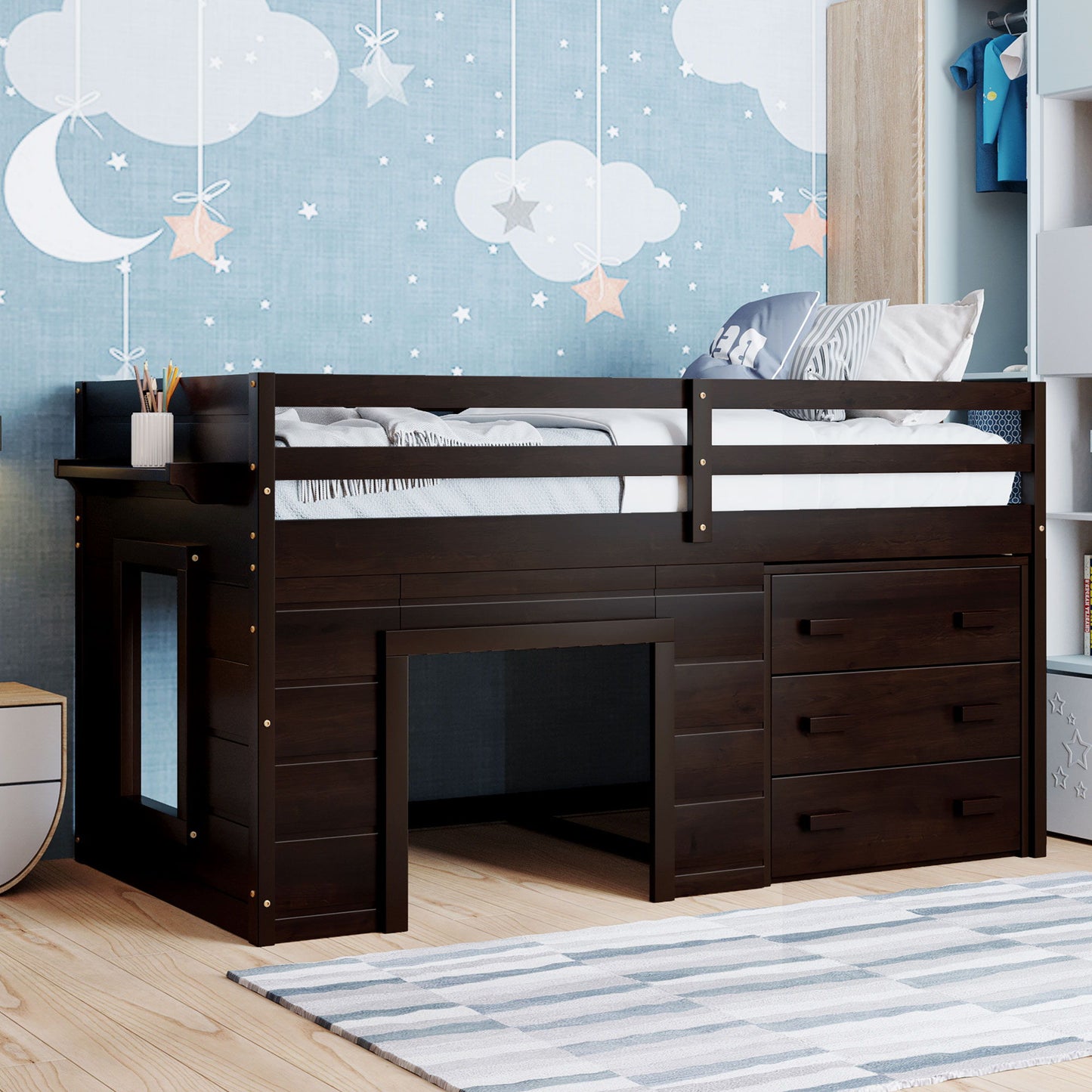 Loft Bed With Cabinet And Shelf