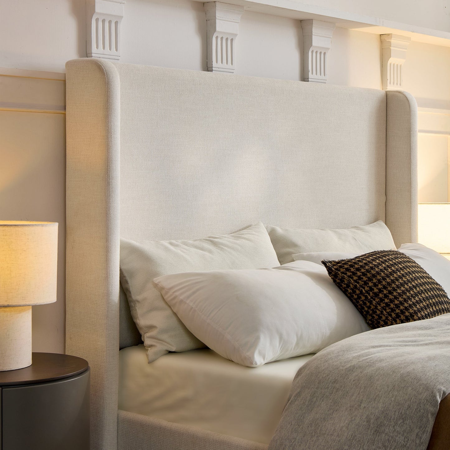 Caron Upholstered Wingback Bed with 54" High Headboard