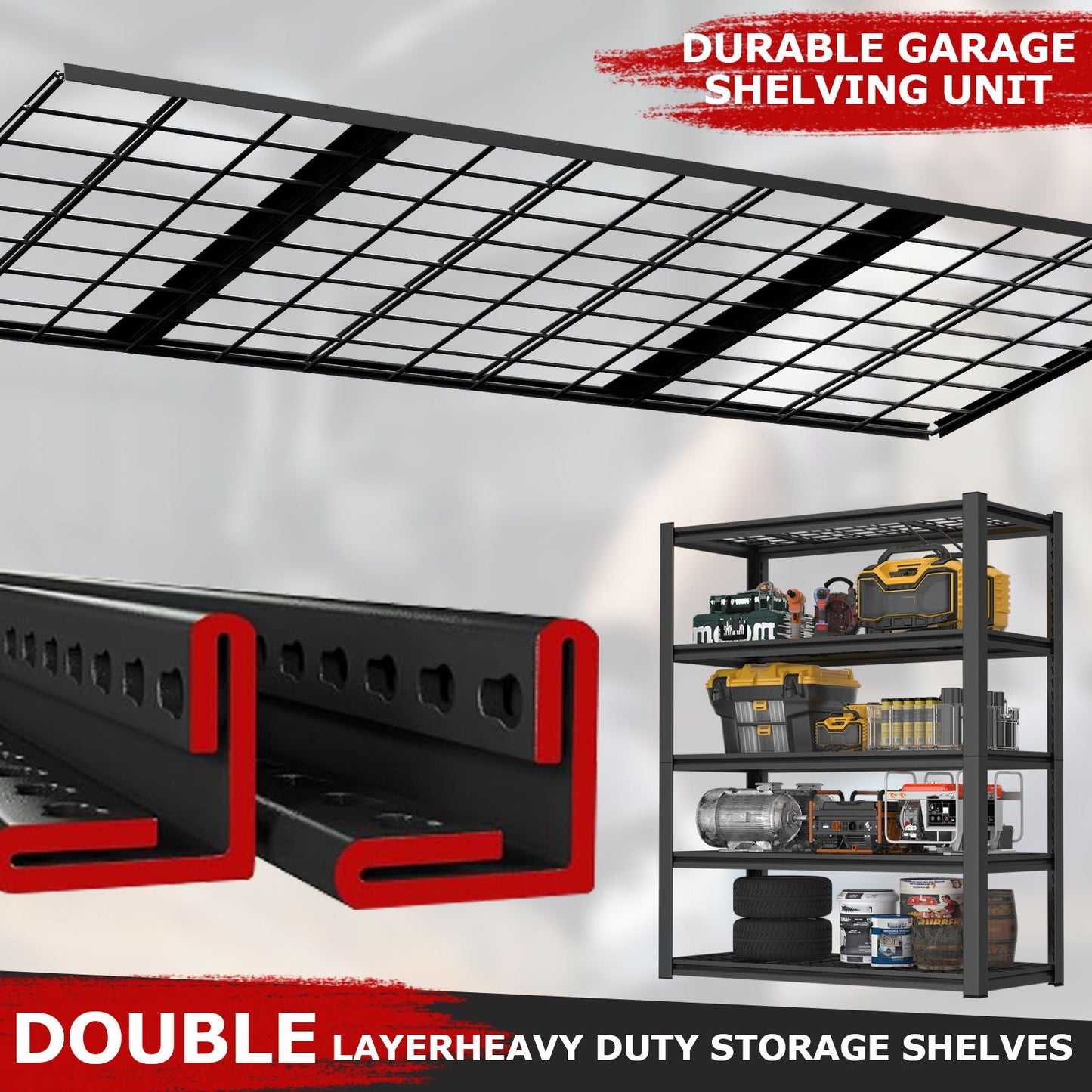 Garage Storage Rack, 5 Layer Adjustable Shelving Unit For Warehouse - Black