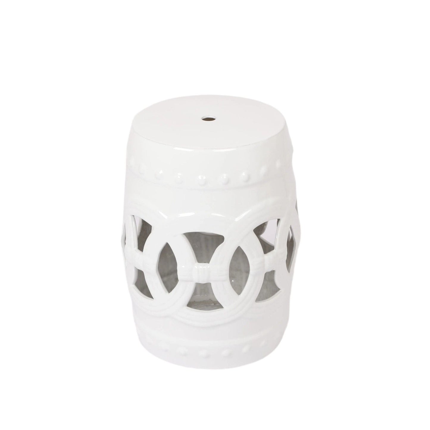 Elegant Glazed Ceramic Drum Stool Indoor / Outdoor Side Table Accent Garden Stool - White
