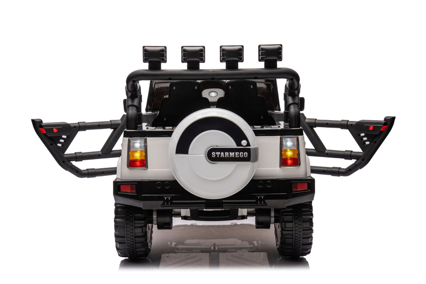 12V7A 30W*2 Four-Wheel Drive Seat One Button Start, Forward And Backward, High And Low Speed, Music, Front Light, Power Display, Two Doors Can Open, 2.4G R / C, Seat Belt Four Wheel Absorber