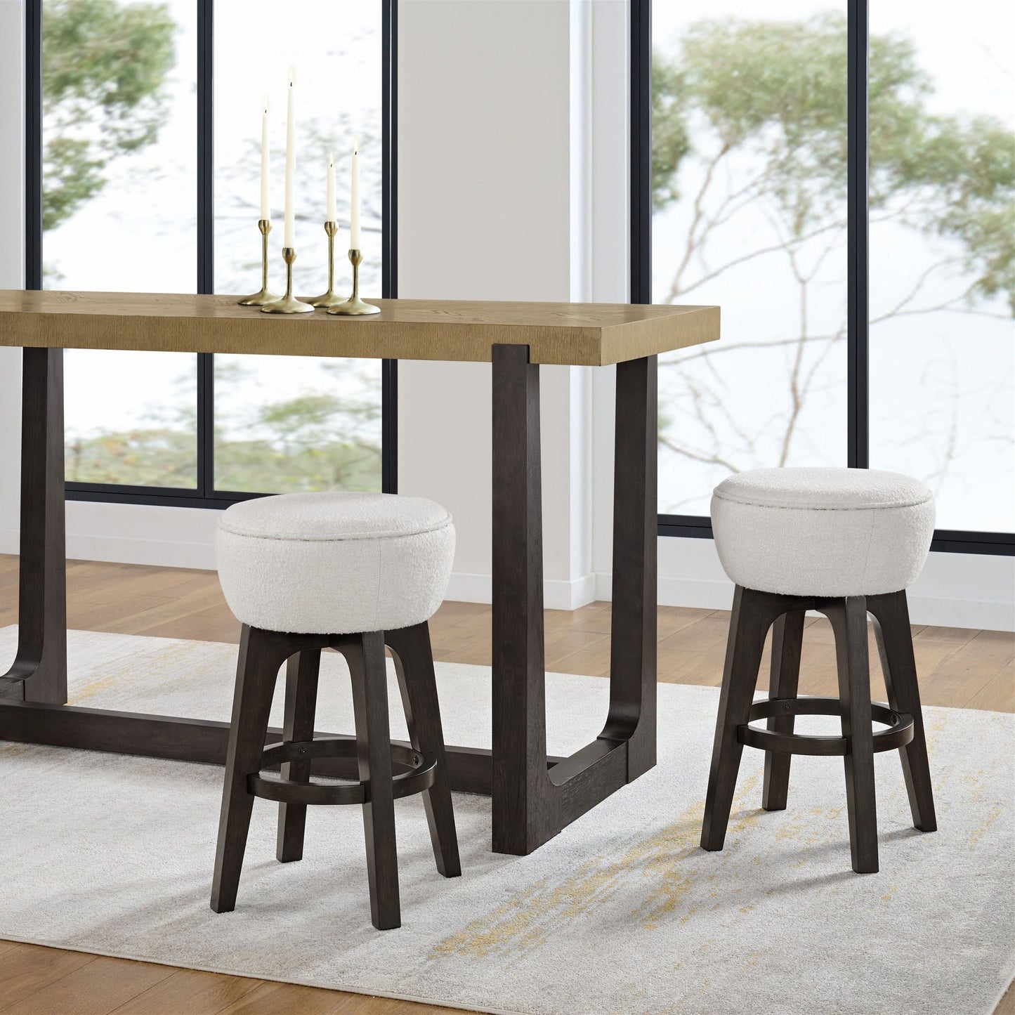Backless Bar Stools With Soft Cushion (Set of 2) - Brown