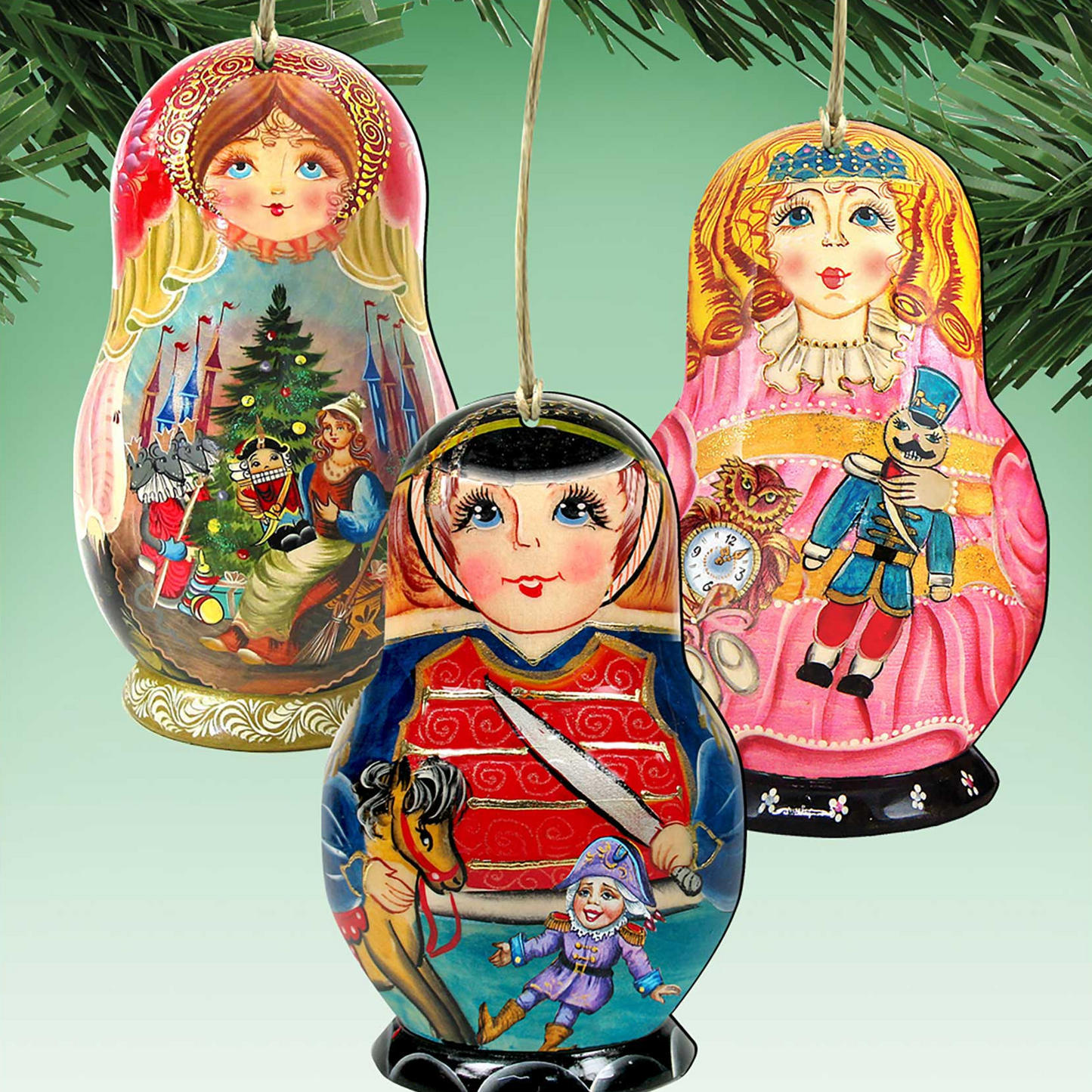 Nutcracker Doll Wooden Ornaments Set of 3 by G. DeBrekht - Christmas Decor - 8100106S3