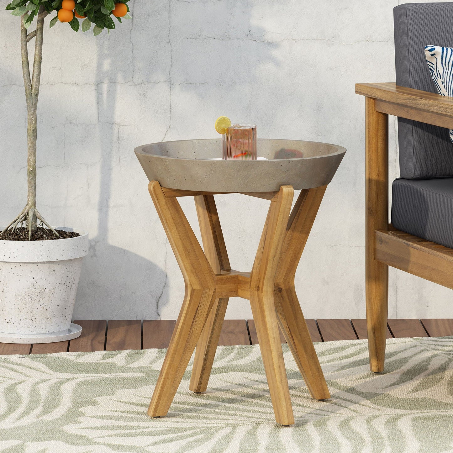 Yukon Contemporary Side Table with Lightweight Concrete Top and Acacia Wood Frame - Gray