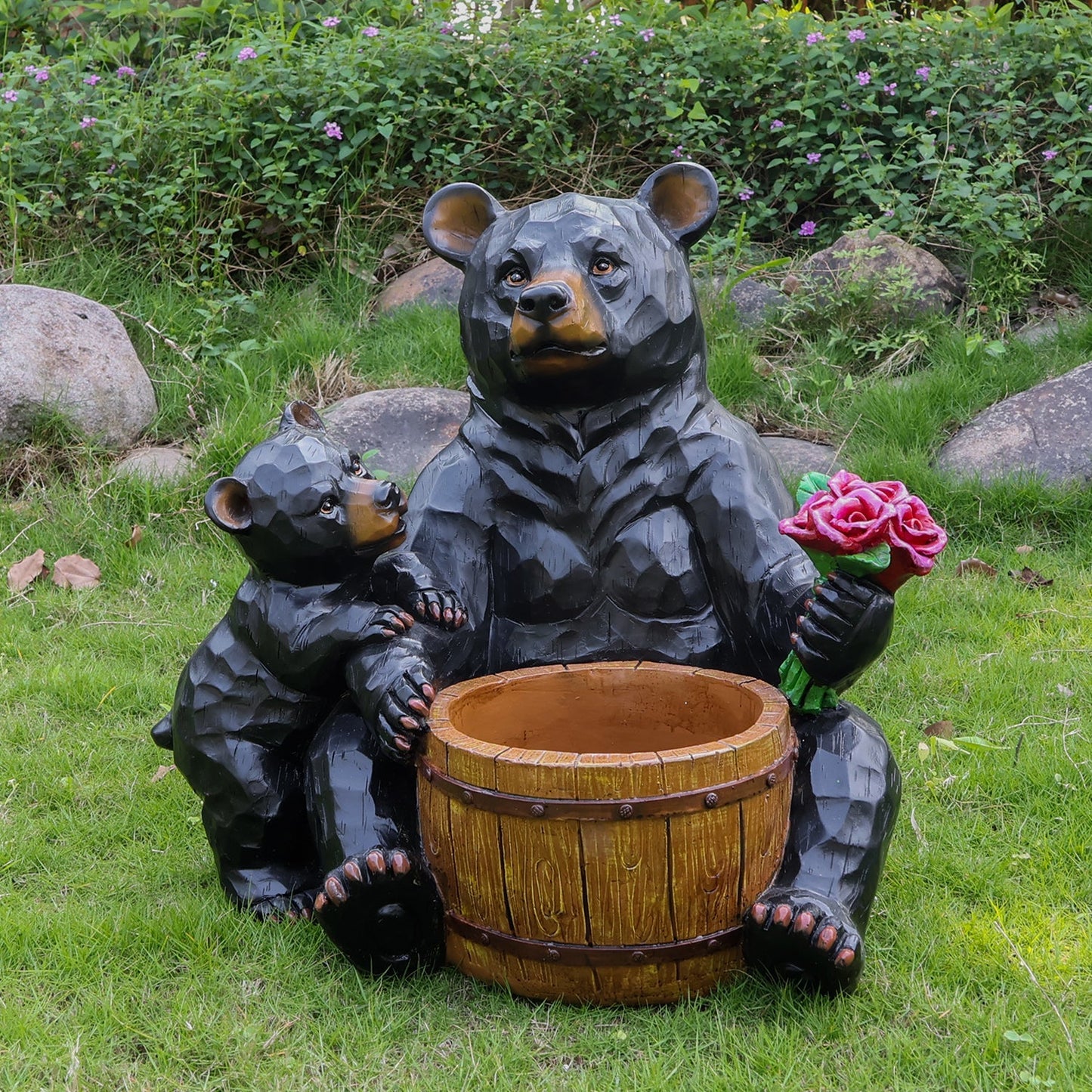 Outdoor Garden Sculpture Bear Flower Pot Planter