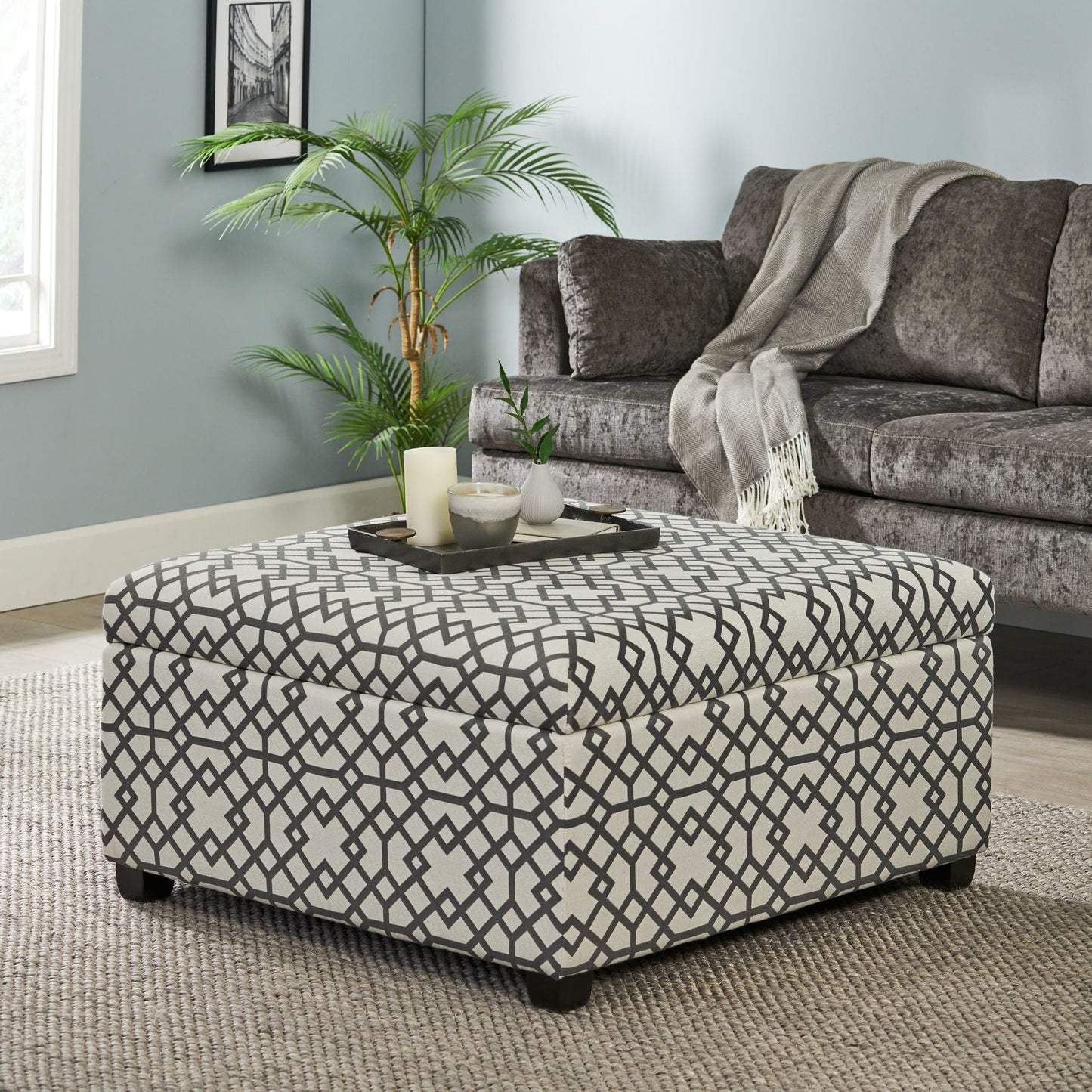 Richmond Storage Ottoman with Unique Pattern and Ample Storage - Gray
