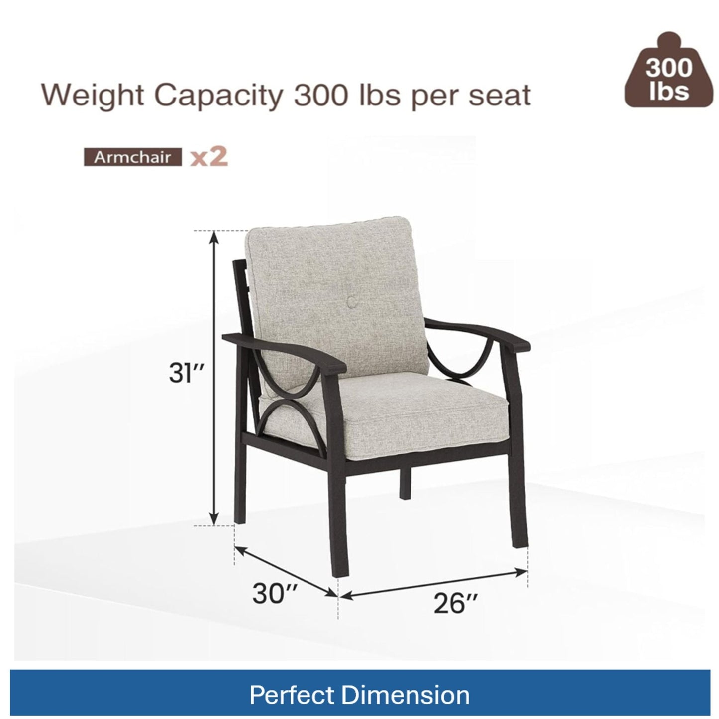 All-Weather Armchairs With Cushions, Modern Sculptural Design (Set of 2)