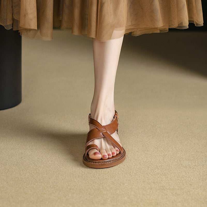 2023 Women's Comfy Flat Leather Roman Sandals