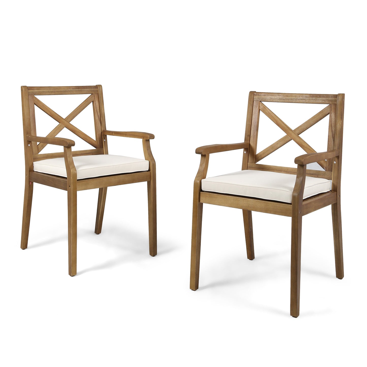 7 Pieces Acacia Wood Outdoor Dining Set with Cream Cushions
