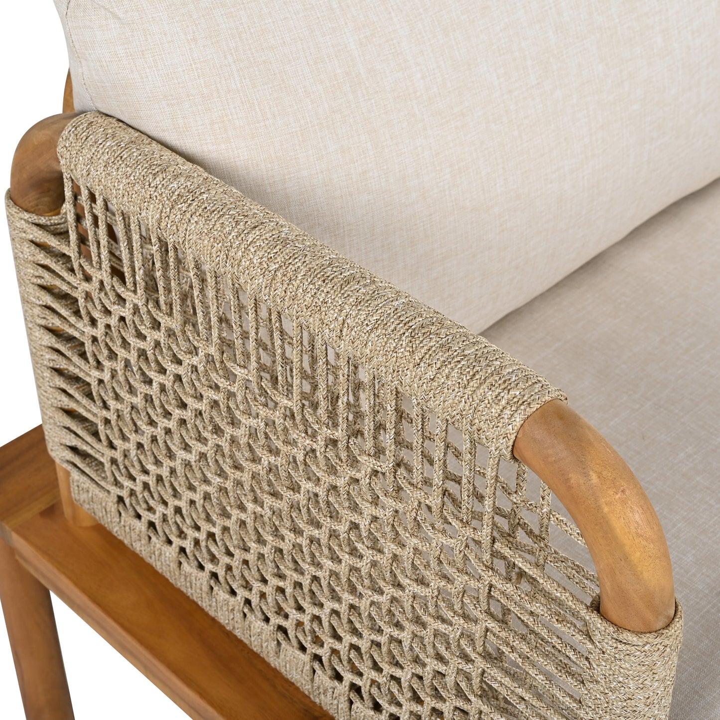 Outdoor 4-piece Acacia Wood and Rope Patio Sofa Set