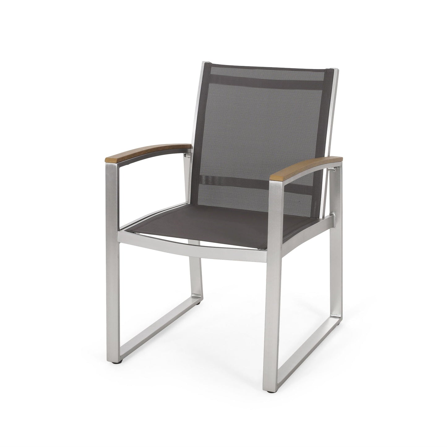 Poetic Outdoor Dining Chair with Faux Wood Arms and Aluminum Frame (Set of 2)