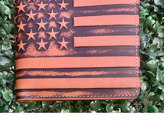Men's Embossed American Flag Genuine Leather Wallet With Rfid Blocking