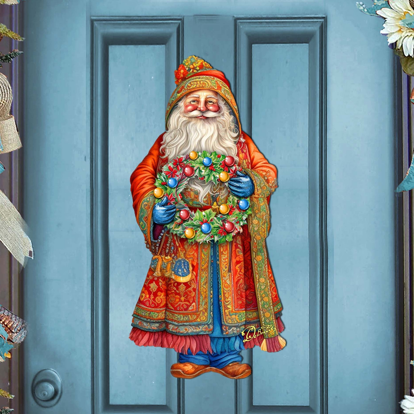 Santa's Wreath of Joy Holiday Door Decor by G. Debrekht - Christmas Santa Snowman Decor - 8691402H