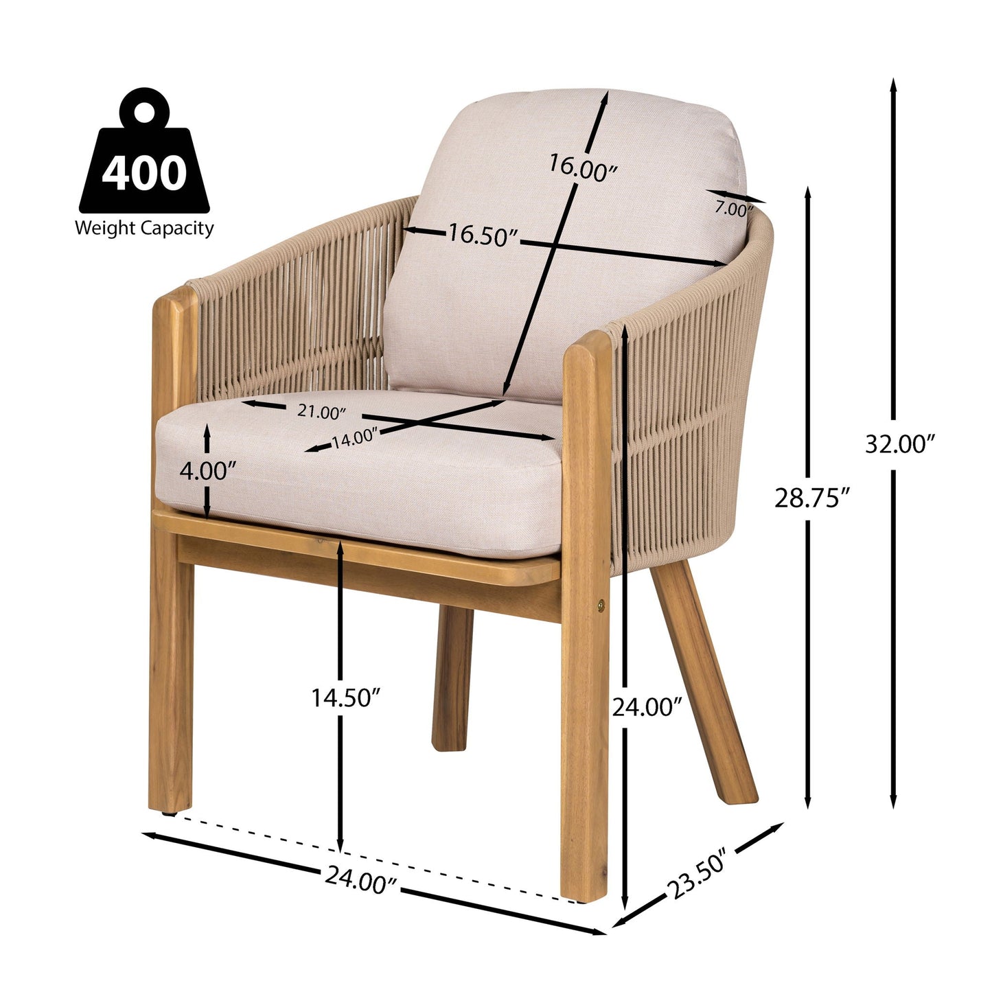 Grotta Outdoor Dining Arm Chair (Set of 2) - Teak / Beige