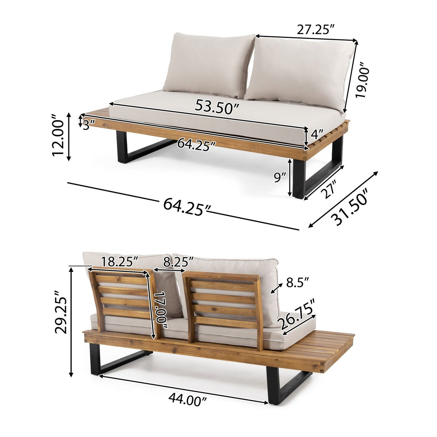Sebastian Hand Crafted 4 Piece Sofa Set with Water Resistant Cushions