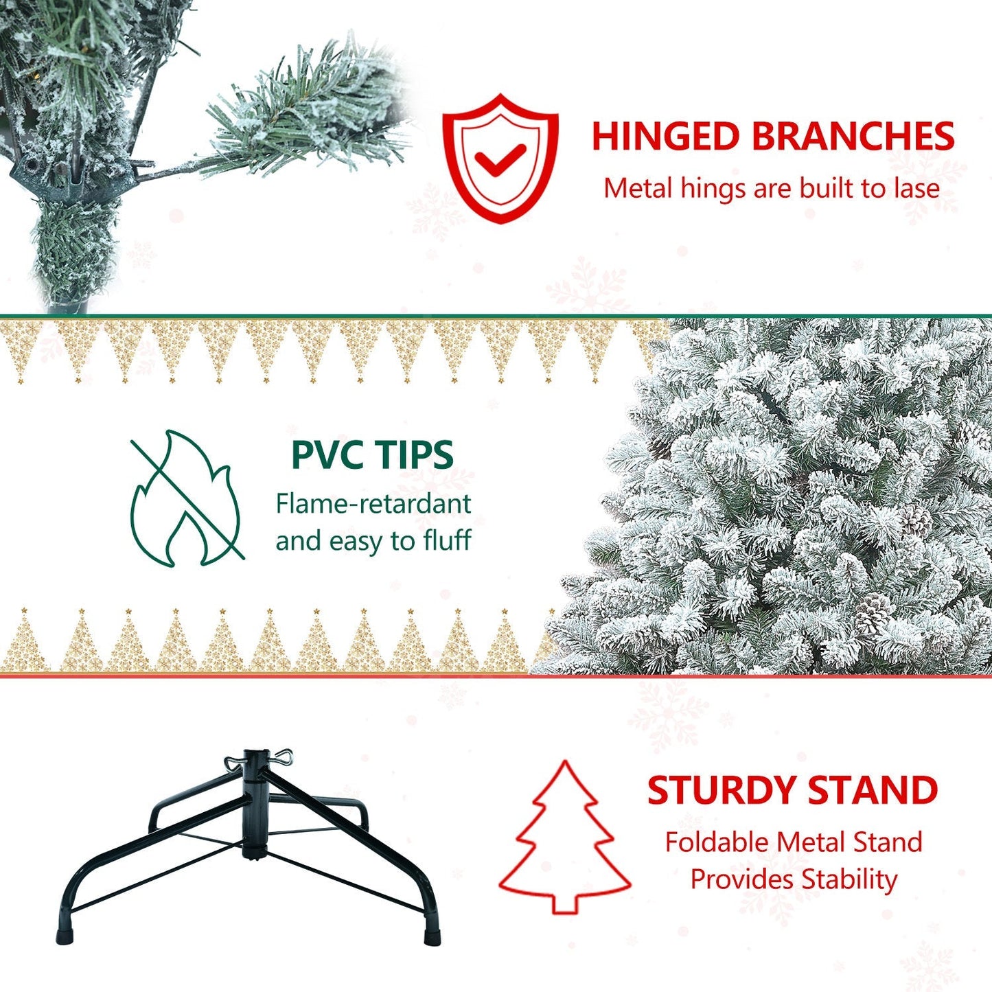 4FT Flocked Christmas Tree with Pine Cones and Snowy PVC Design