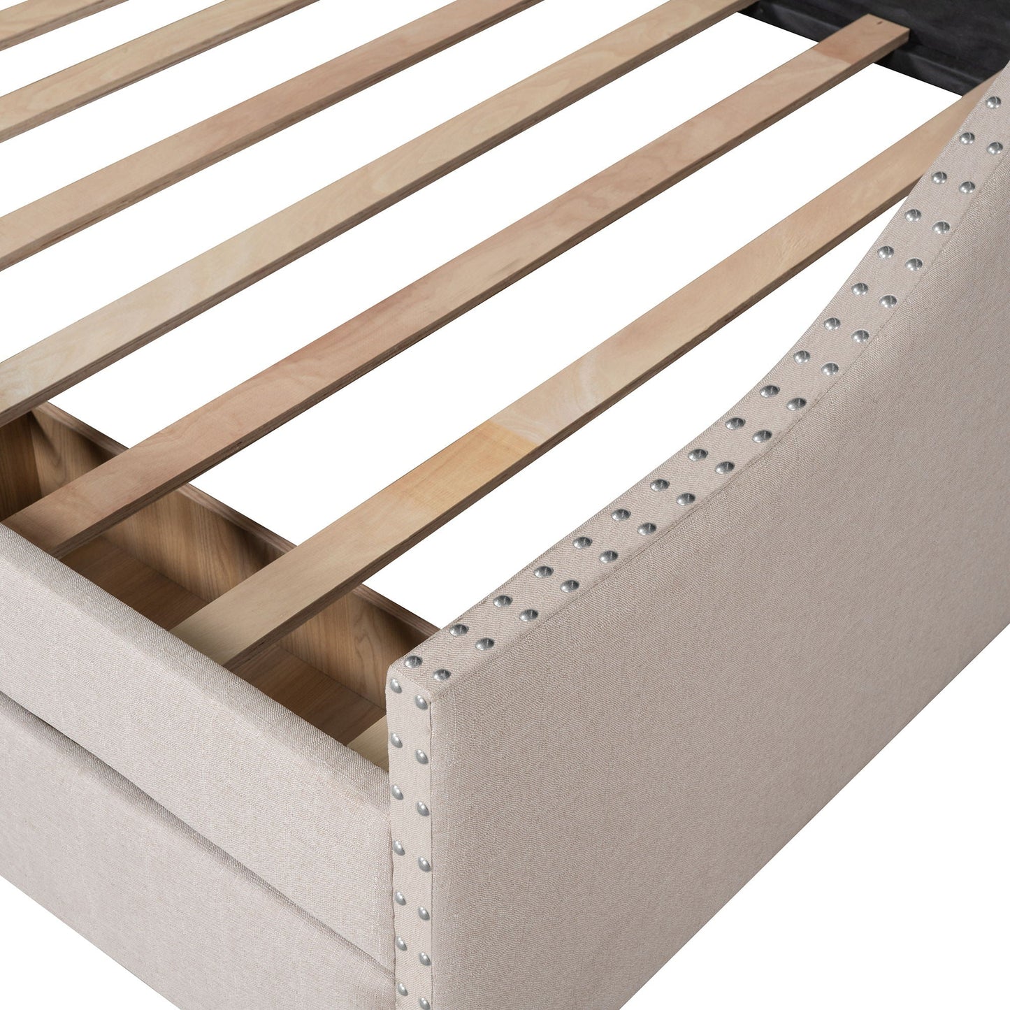 Upholstered Daybed With Two Drawers, Wood Slat Support