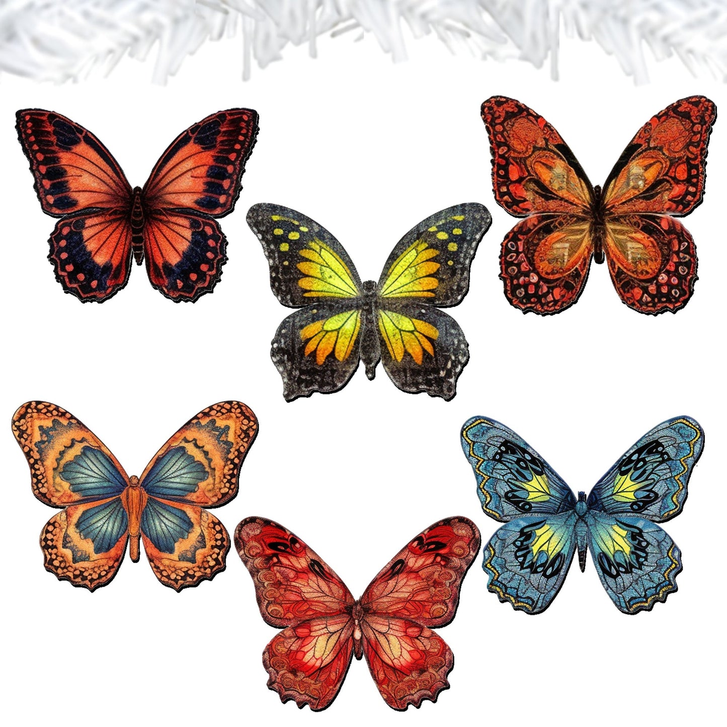 Summer Butterfly Clip-On Eco Wood Decorative Ornaments Set of 6 by G. Debrekht - Christmas Decor - 8090012-1C-S6