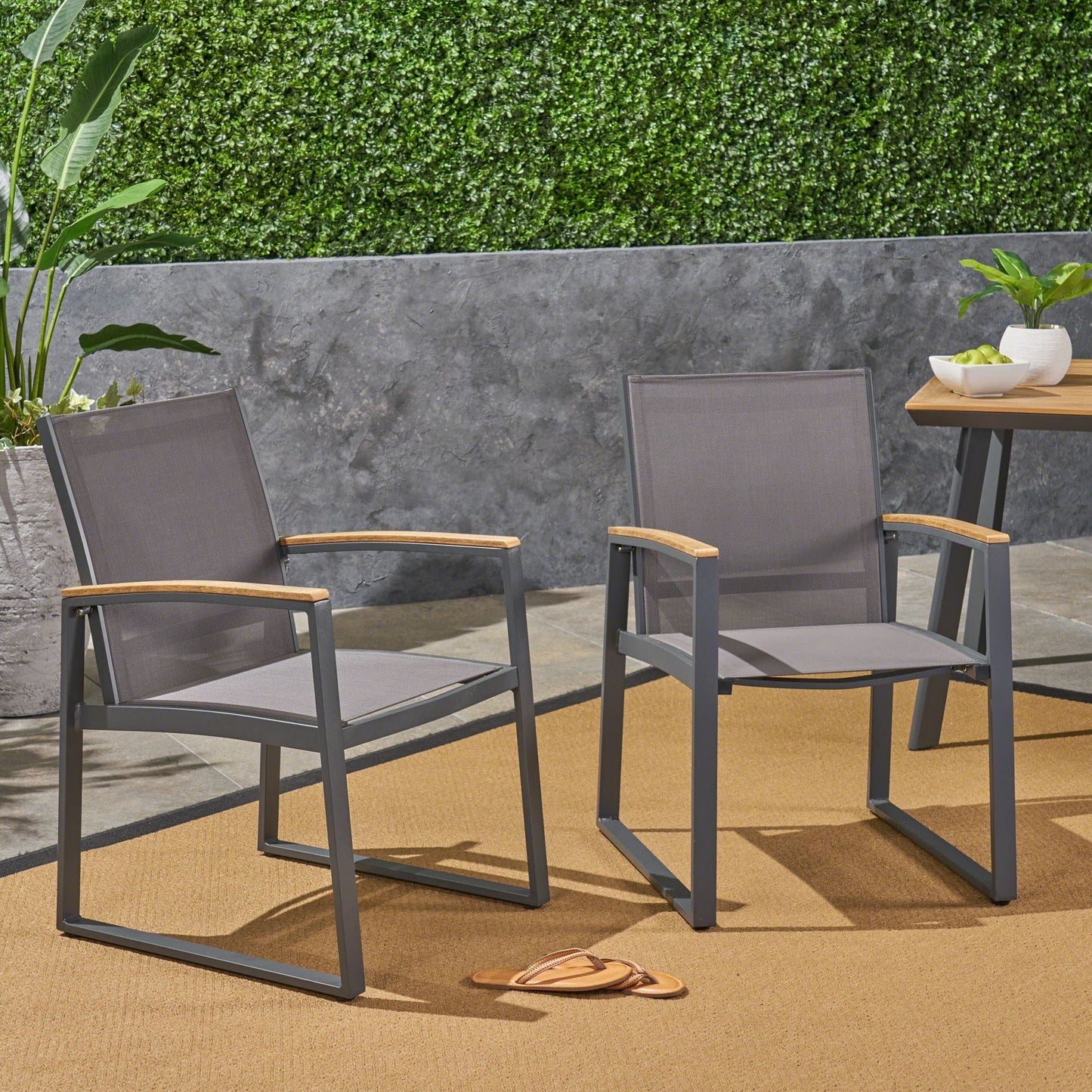 Aresha Metal Outdoor Dining Armchair (Set of 2) - Gray