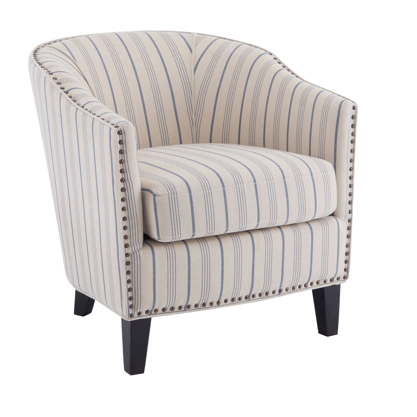 Transitional Upholstered Stripe Barrel Chair With Birch Wood Legs And Plush Cushioned Seat