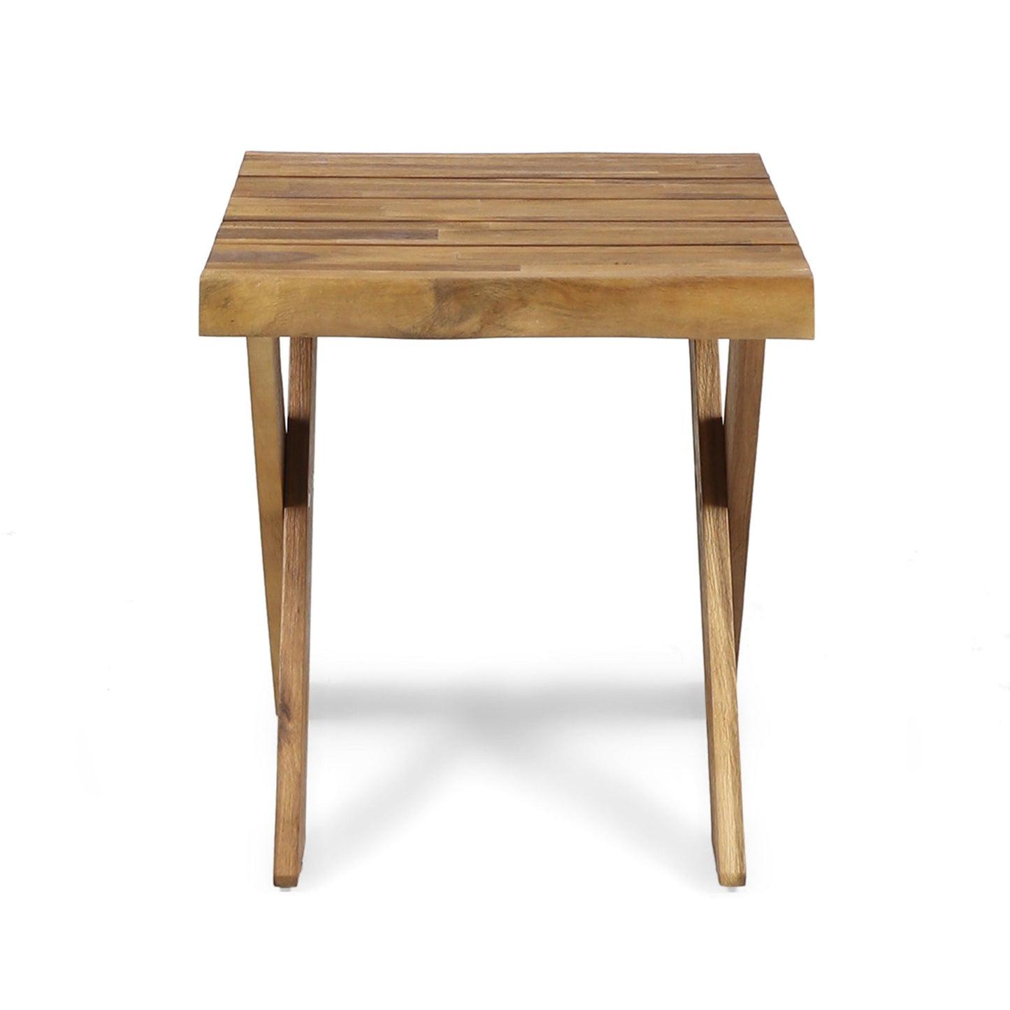 Passion Outdoor Side Table With Cross Base and Slatted Top - Teak