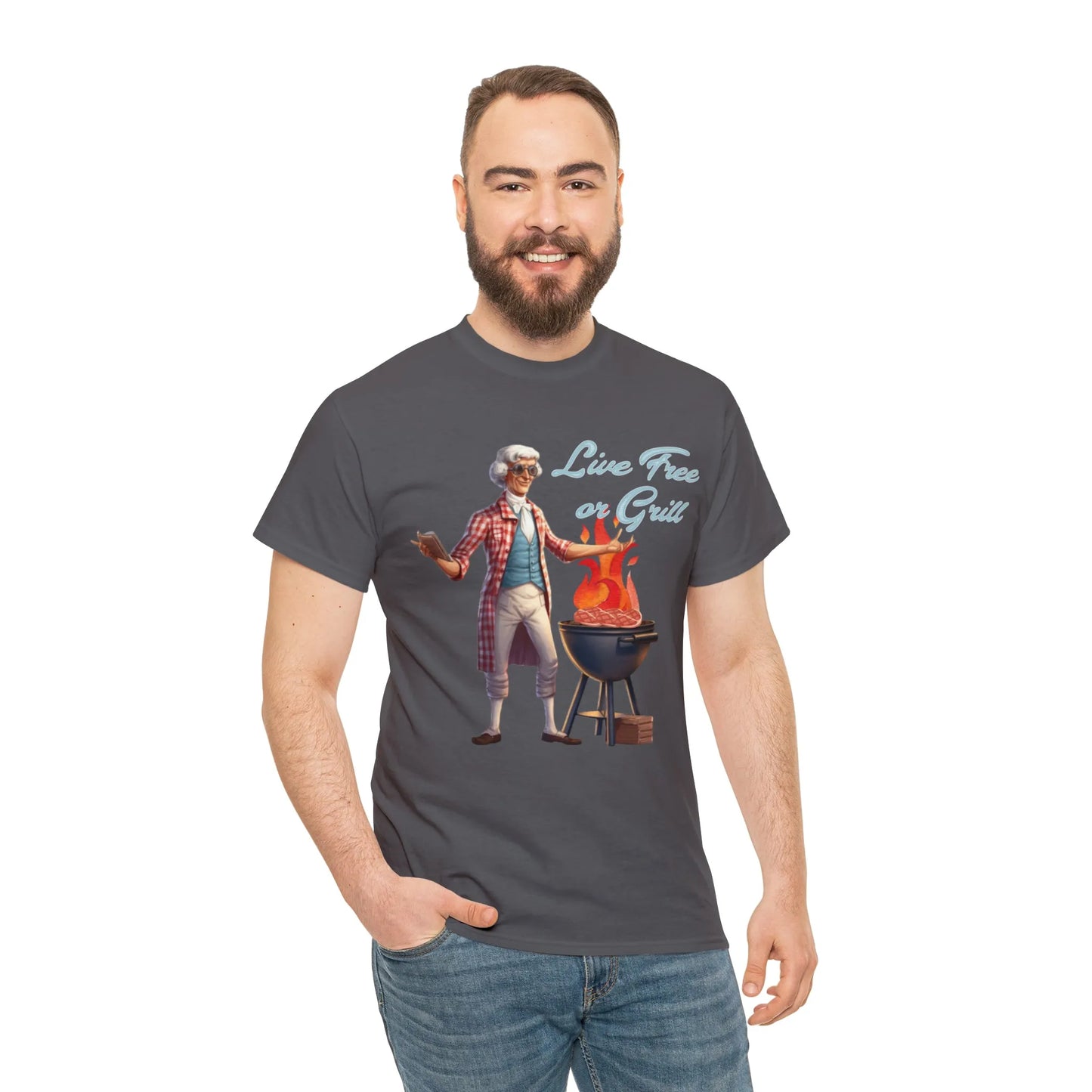 Thomas Jefferson Live Free or Grill Unisex Heavy Cotton Tee