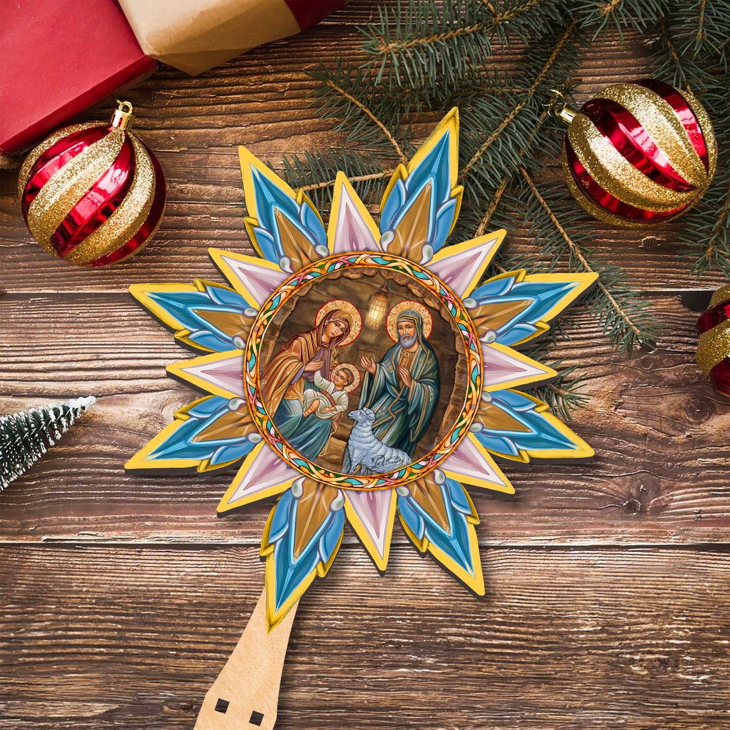 Orthodox Nativity Star Tree Topper Wooden Decor by G. Debrekht - Nativity Holiday Decor - 89504