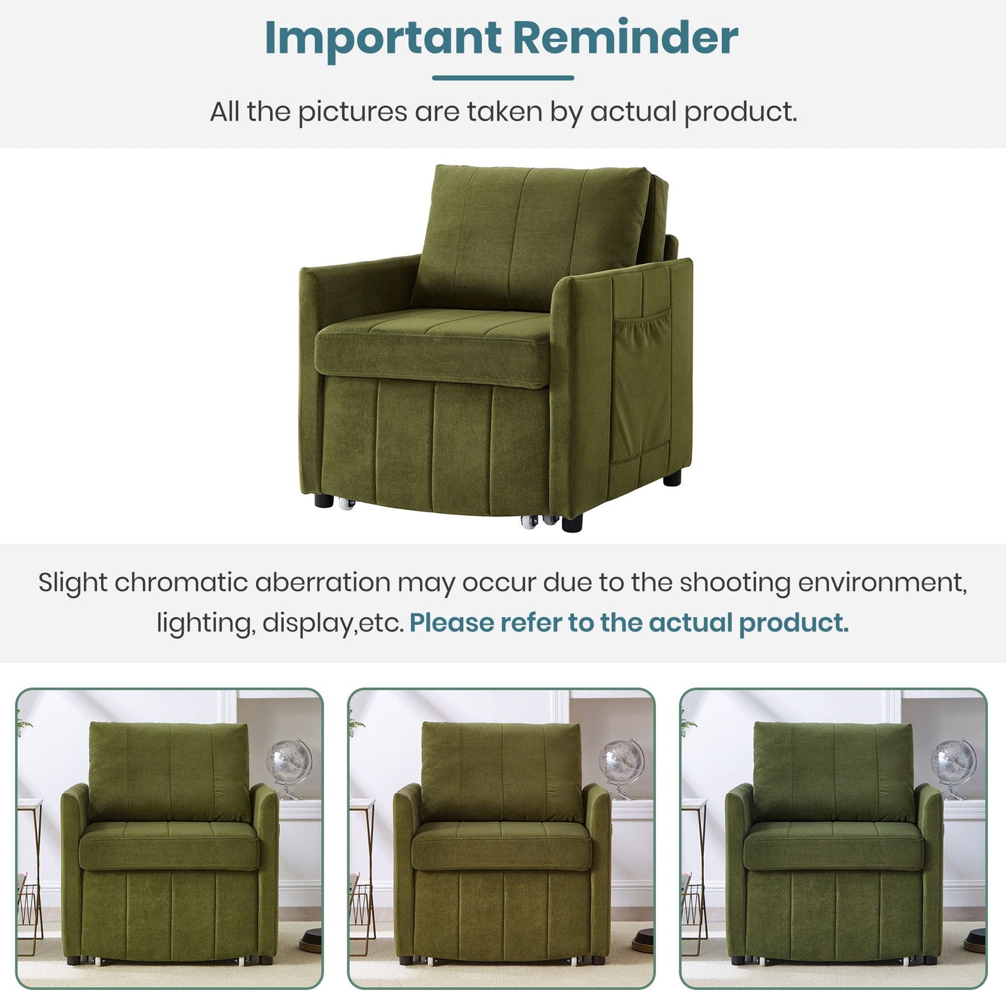 Upholstered Convertible Sleeper Sofa With 5 Position Backrest, Side Pockets, Storage
