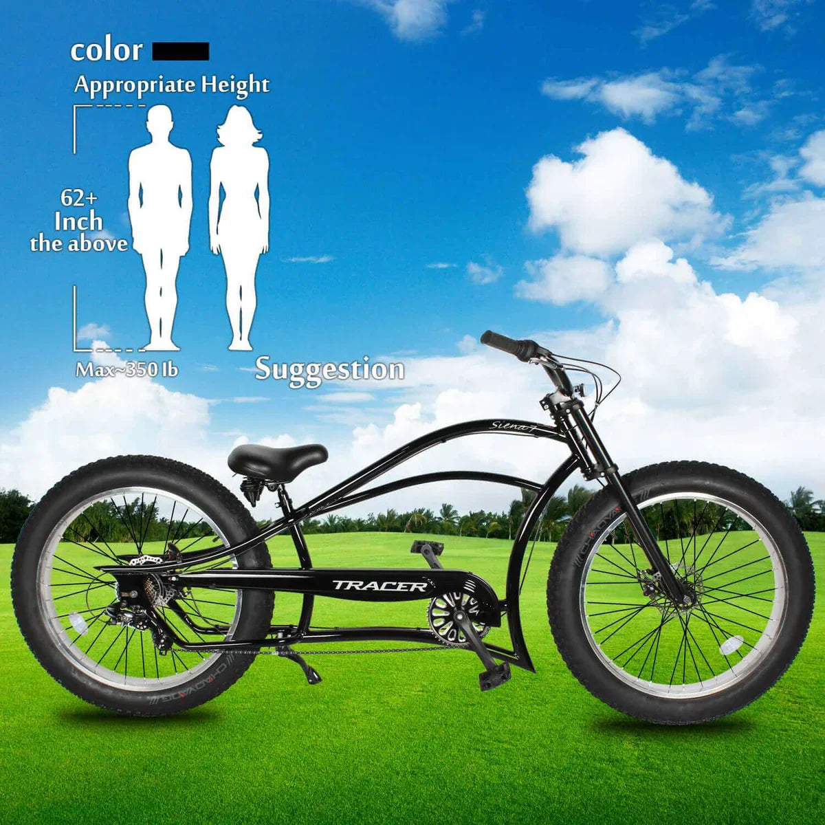 Tracer Siena 26'' Chopper Stretch Cruiser Fat Tire Bike 1 Speed/7 Speed