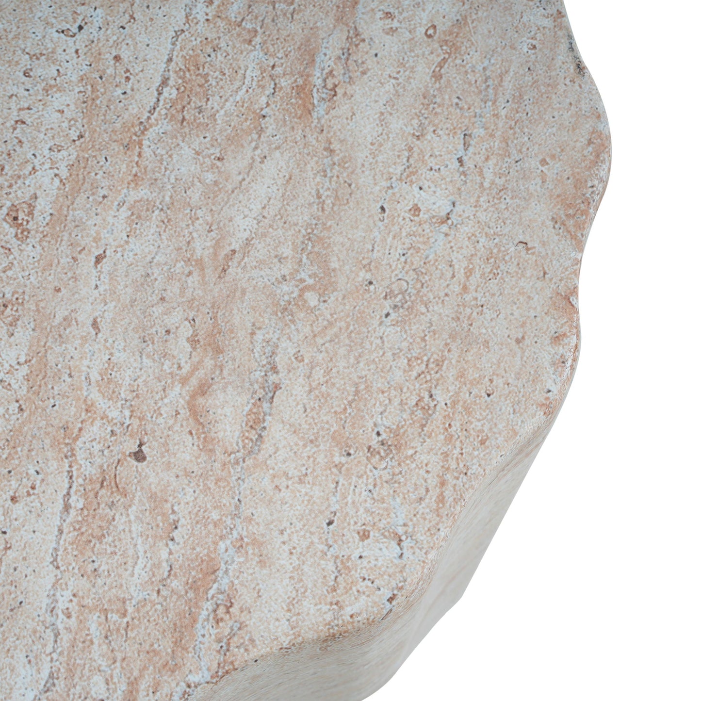 Elegant Indoor/Outdoor Lightweight Concrete Side Table With Travertine - Beige