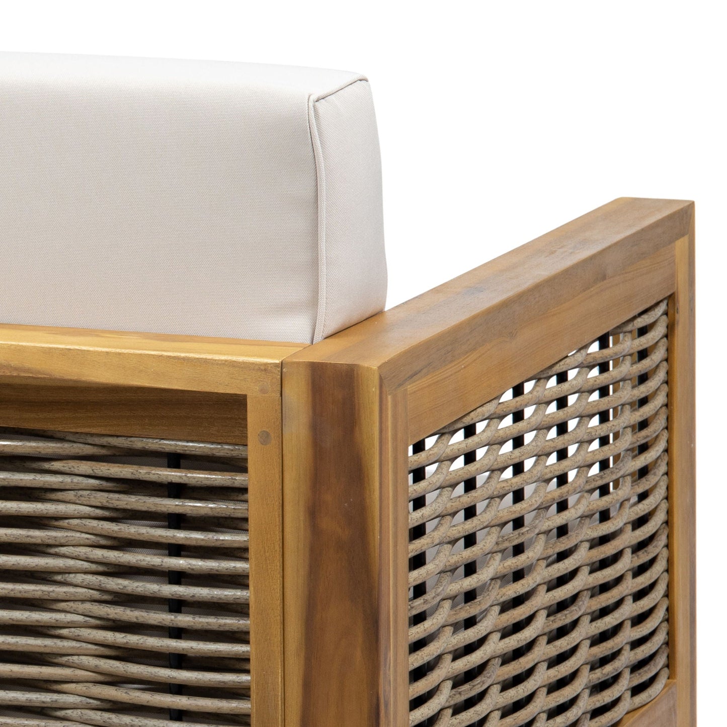 Outdoor 4 Seater Acacia Wood Chat Set With Wicker Accents And Cushions