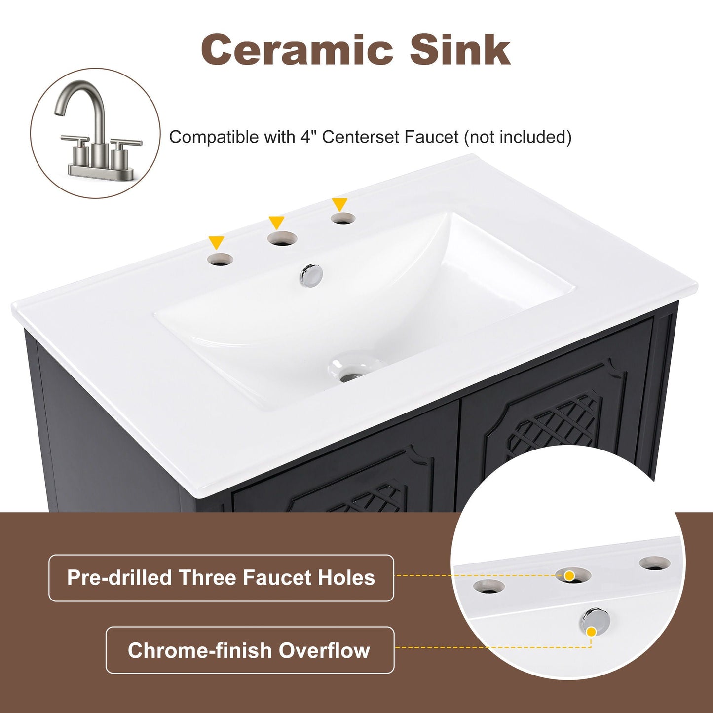 Bathroom Vanity With Sink, Soft Closing Door, Multi Functional Storage