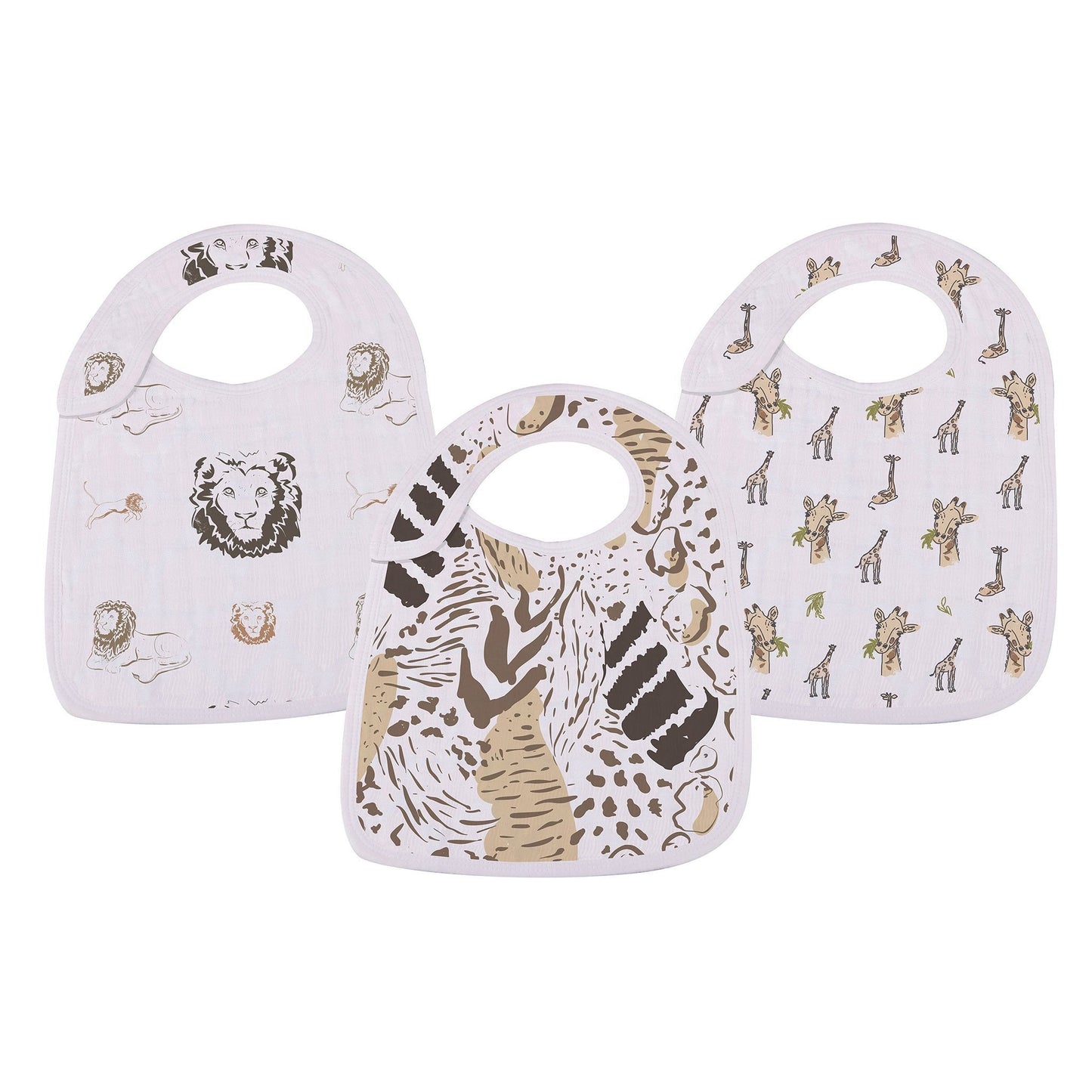 Bamboo Muslin Baby Snap Bibs 3 Pack Savannah Print Soft