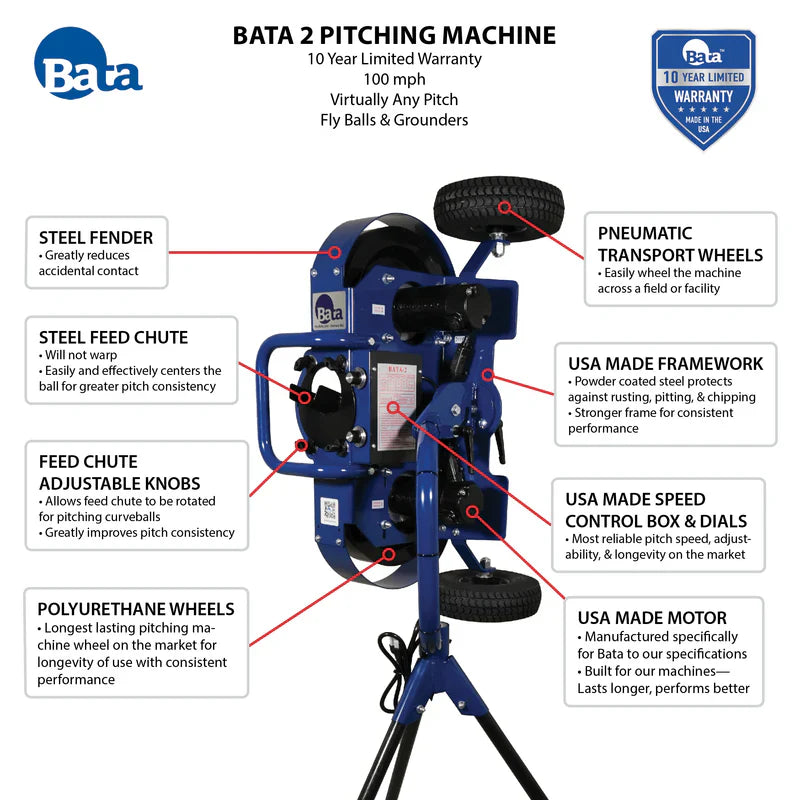 BATA-2 Pitching Machine for Baseball, Softball, or Combination