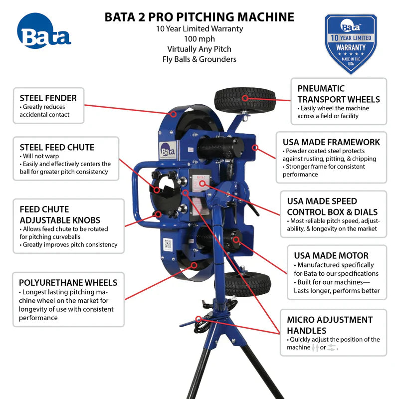 BATA-2 Pro Pitching Machine for Baseball, Softball, or Combination