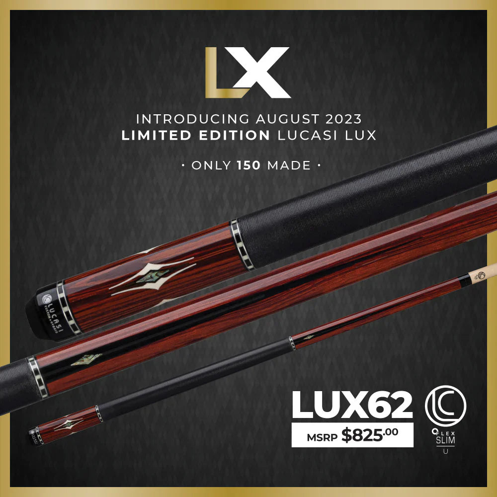 Lucasi LUX62 Pool Cue with Solid Black Linen Wrap