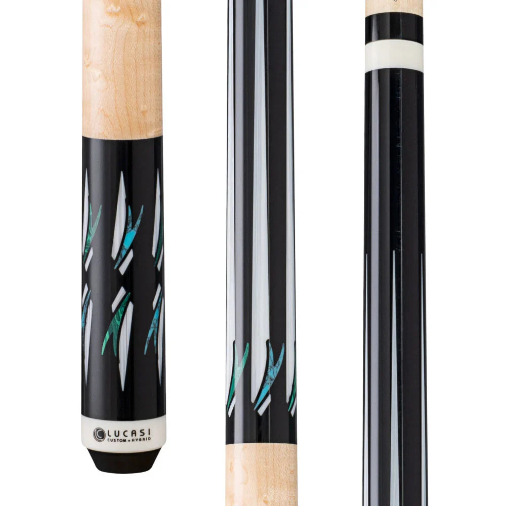 Lucasi LUX68 Pool Cue - Midnight Black with Imitation Bone Inlay Points
