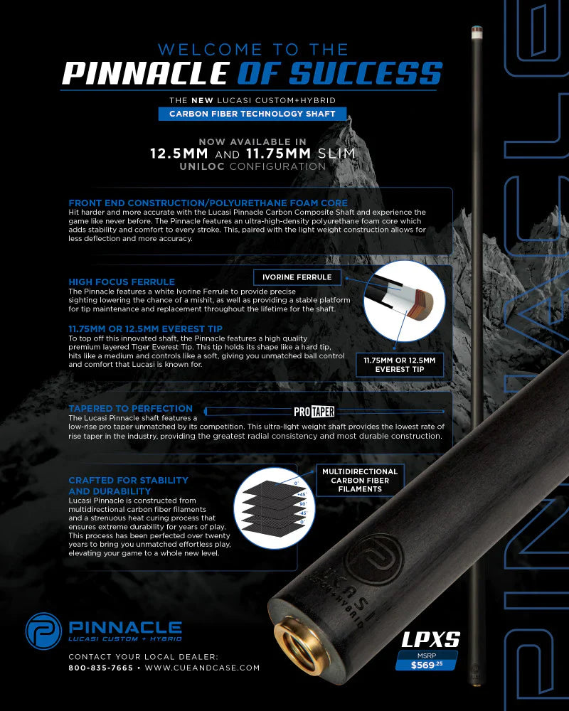Lucasi Pinnacle LP20 Black/Imitation Bone Cue With Carbon Fiber Tech Shaft