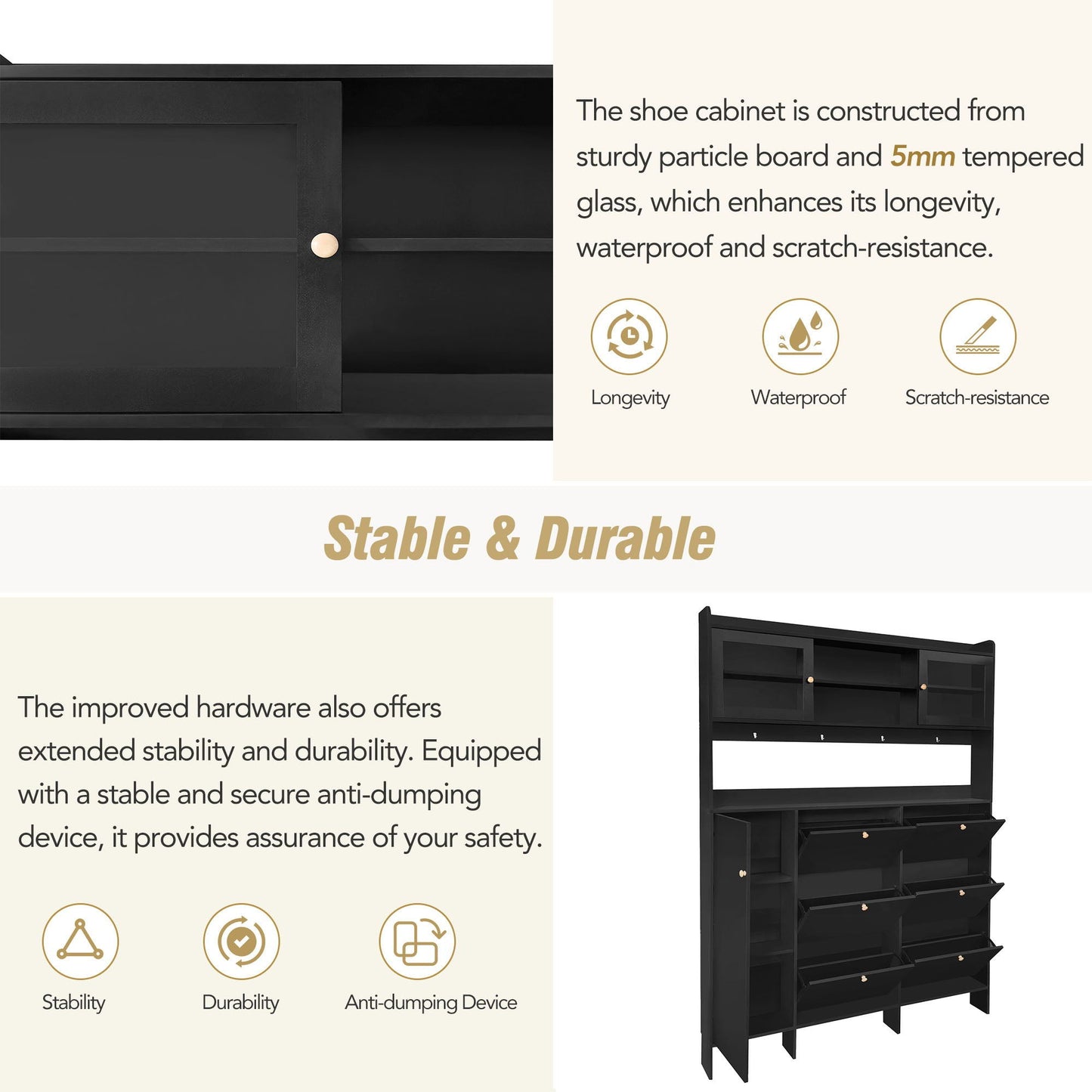 On Trend Multifunctional Tipping Bucket Shoe Cabinet With Storage Shelf & 6 Flip Drawers