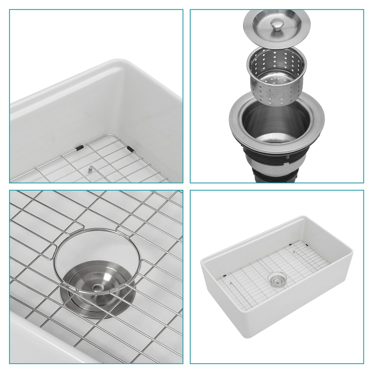 Farmhouse Sink Workstation, Ceramic Single Bowl With Accessories