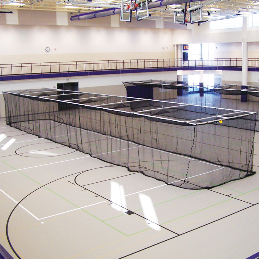 Jaypro Ceiling Suspended Retractable Batting Cage 70 ft. - 1-3/4 in. Baseball Mesh (Black)