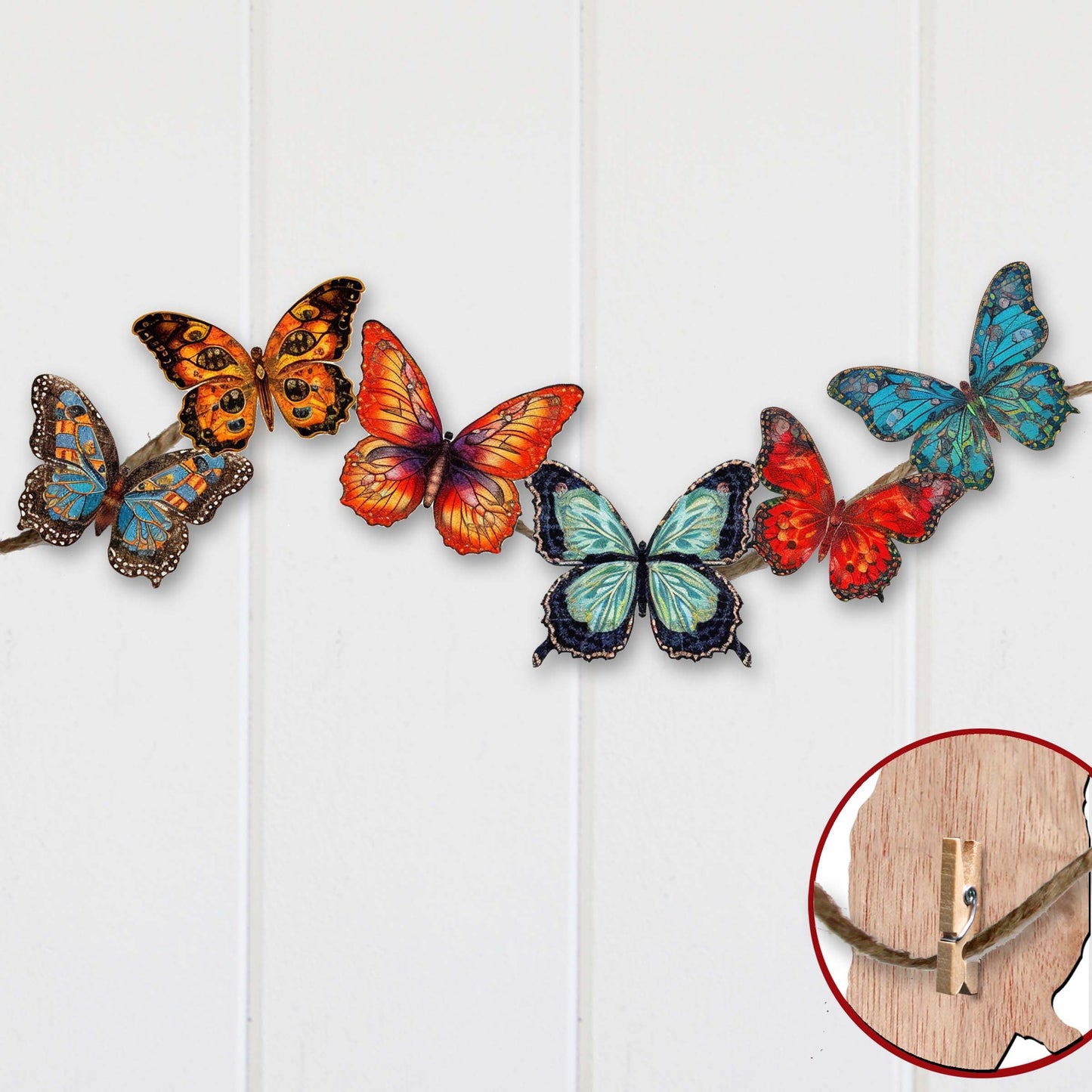 Summer Butterfly Clip-On Eco Wood Decorative Ornaments Set of 6 by G. Debrekht - Christmas Decor - 8090012-2C-S6