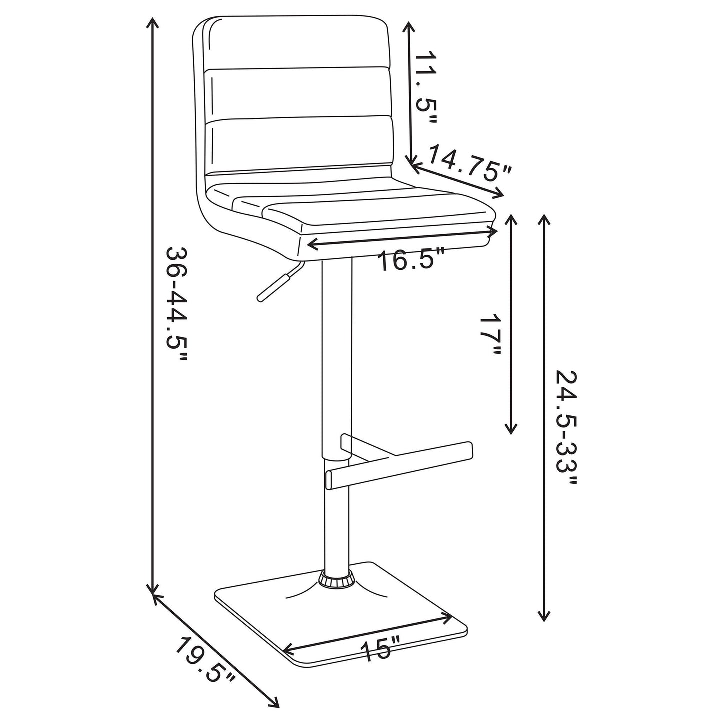 Adjustable Tufted Bar Stool (Set of 2) - Black