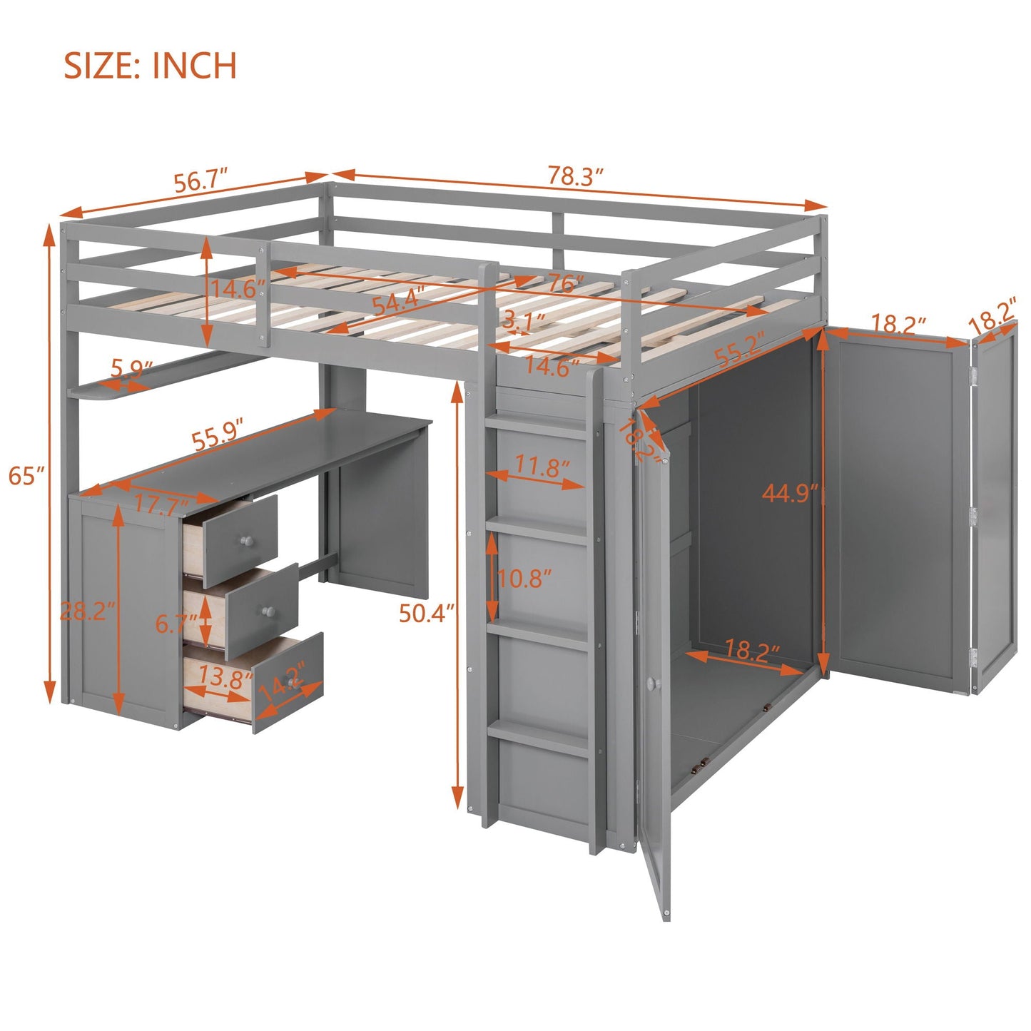 Loft Bed With Drawers, Desk, And Wardrobe
